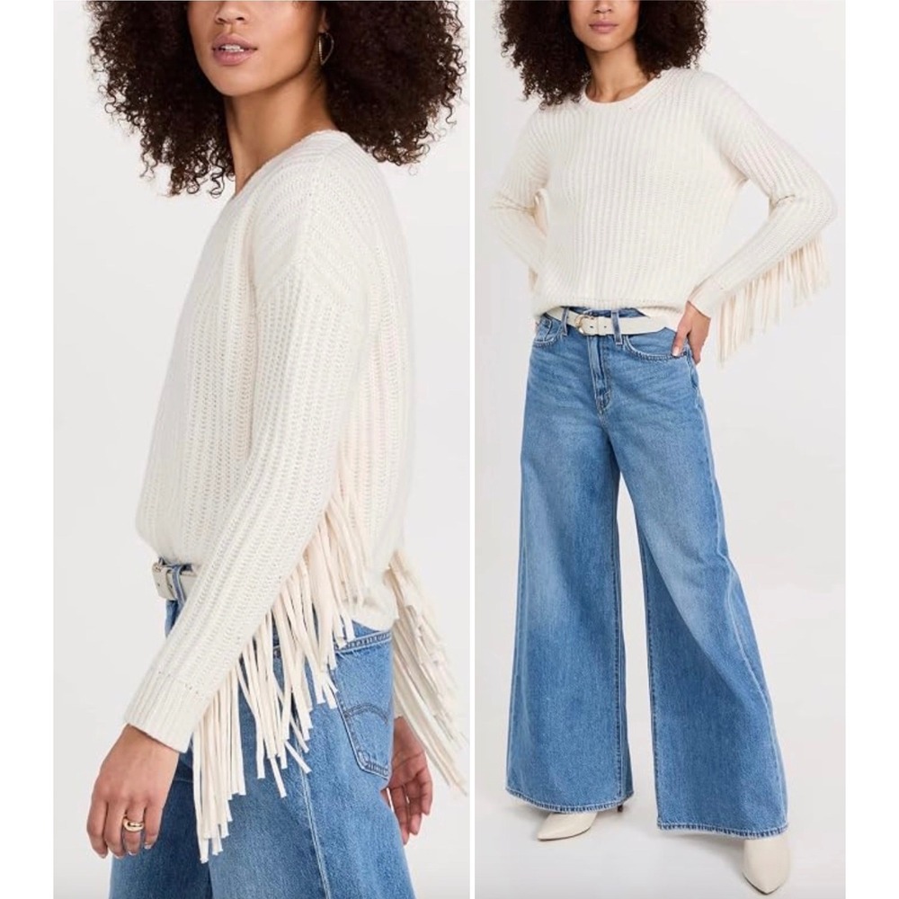 SPLENDID Britain Drop-Shoulder Fringe Crewneck Sweater